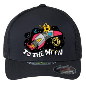 Bitcoin To The Moon Rocket Flexfit Unipanel Trucker Cap