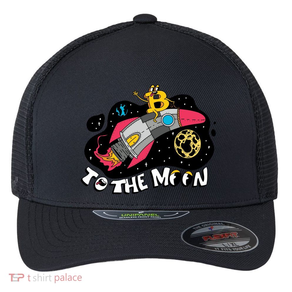 Bitcoin To The Moon Rocket Flexfit Unipanel Trucker Cap