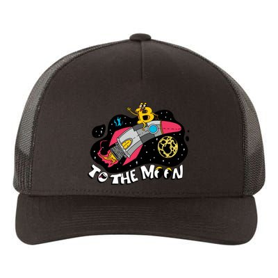 Bitcoin To The Moon Rocket Yupoong Adult 5-Panel Trucker Hat