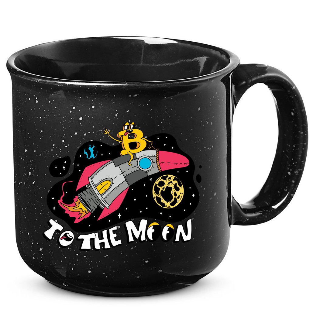 Bitcoin To The Moon Rocket 15oz Campfire Ceramic Mug