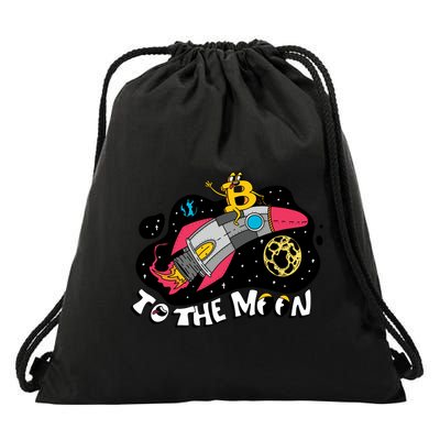 Bitcoin To The Moon Rocket Drawstring Bag
