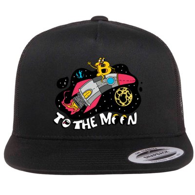 Bitcoin To The Moon Rocket Flat Bill Trucker Hat