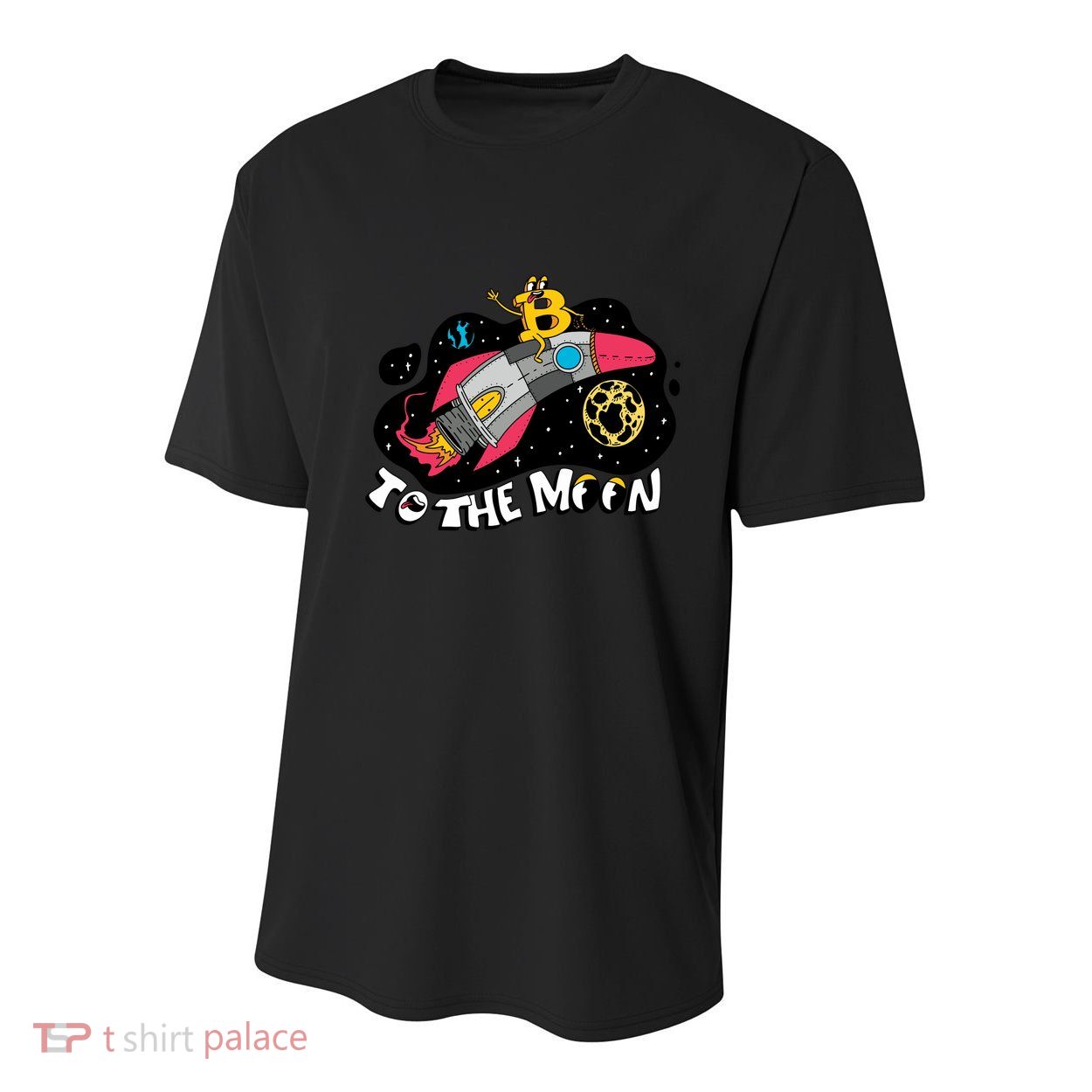 Bitcoin To The Moon Rocket Youth Performance Sprint T-Shirt