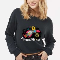 Bitcoin To The Moon Rocket Cropped Pullover Crew