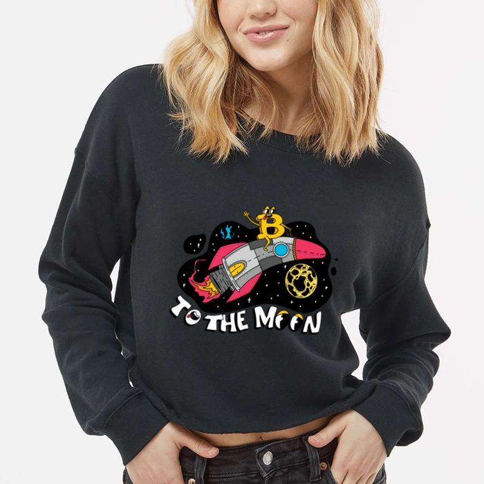 Bitcoin To The Moon Rocket Cropped Pullover Crew