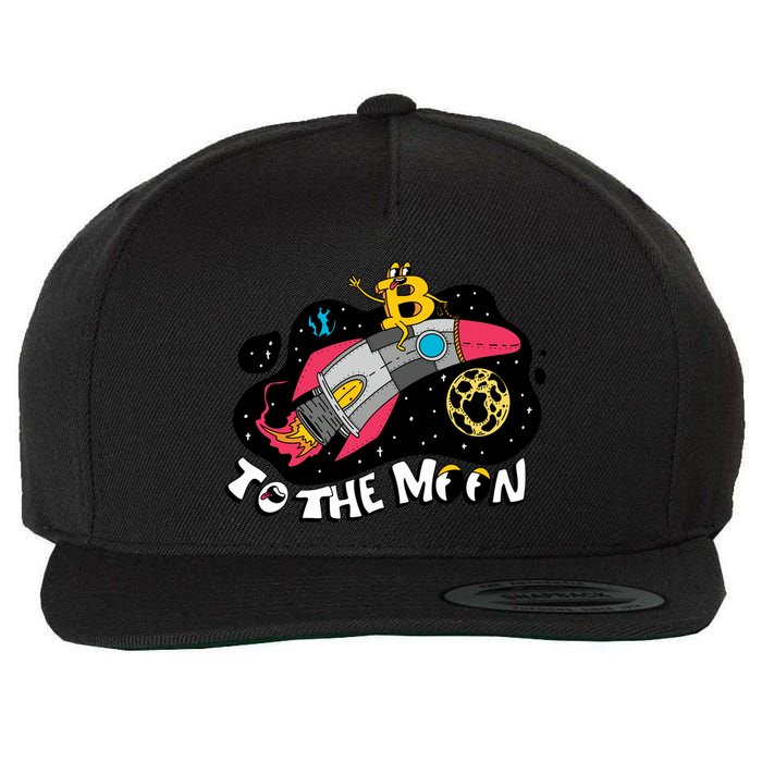 Bitcoin To The Moon Rocket Wool Snapback Cap