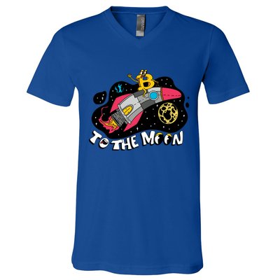 Bitcoin To The Moon Rocket V-Neck T-Shirt