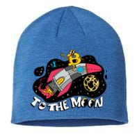 Bitcoin To The Moon Rocket Sustainable Beanie