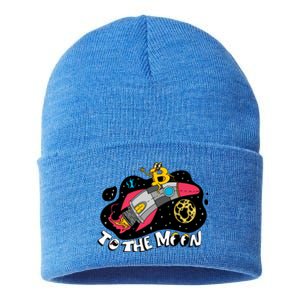 Bitcoin To The Moon Rocket Sustainable Knit Beanie