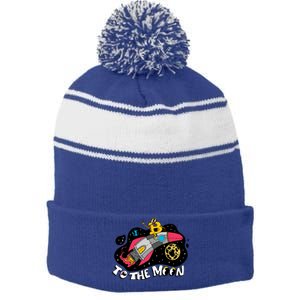 Bitcoin To The Moon Rocket Stripe Pom Pom Beanie