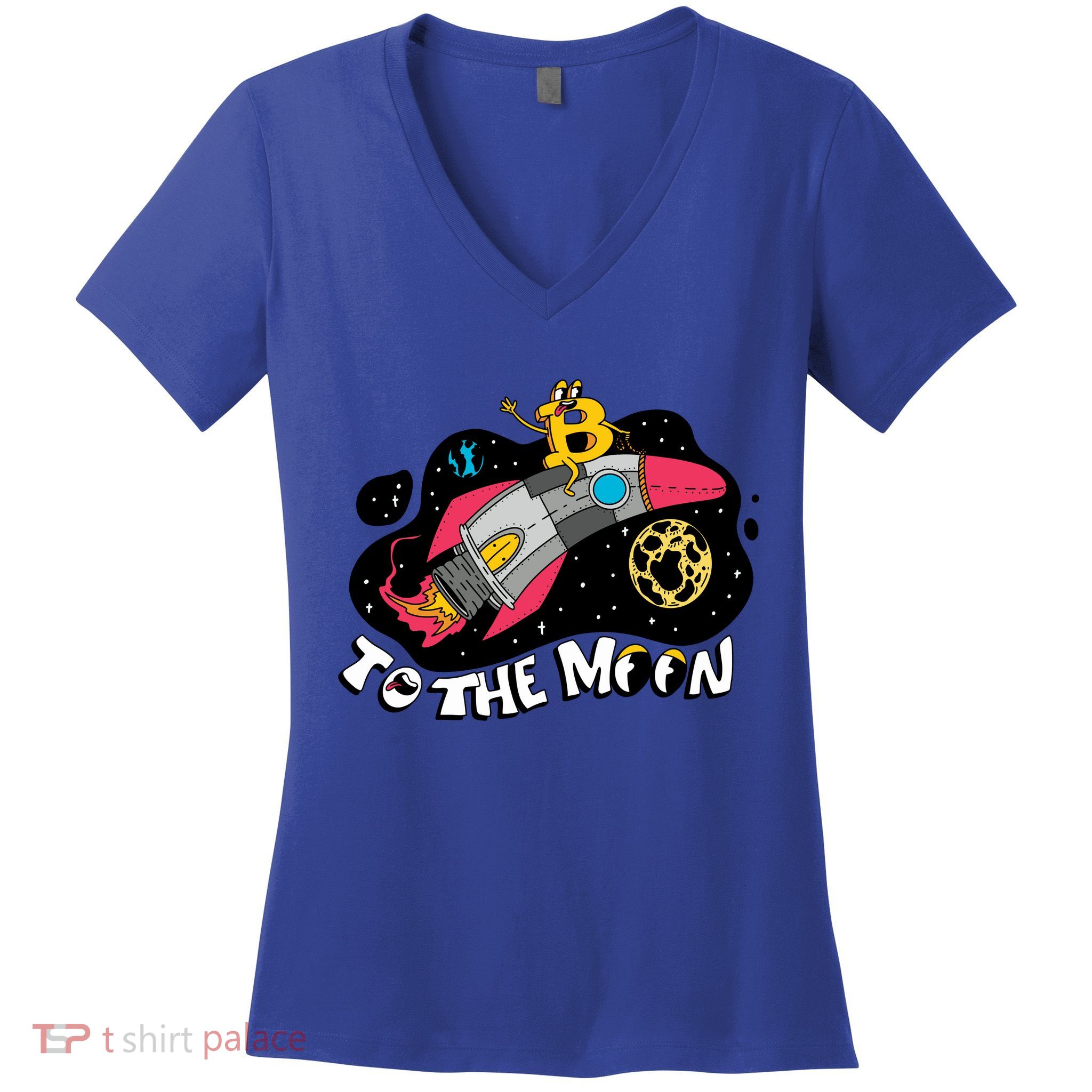 Bitcoin To The Moon Rocket Women's V-Neck T-Shirt