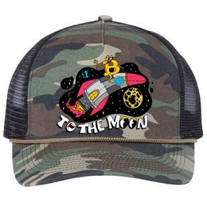 Bitcoin To The Moon Rocket Retro Rope Trucker Hat Cap