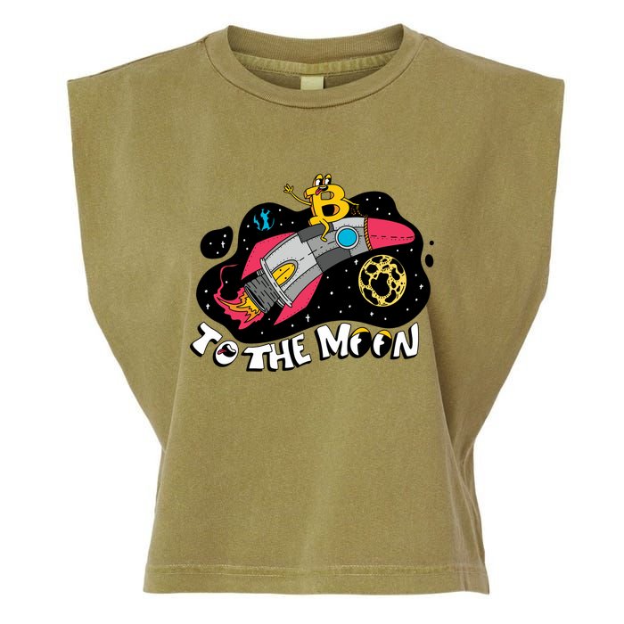 Bitcoin To The Moon Rocket Garment-Dyed Women's Muscle Tee