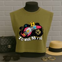 Bitcoin To The Moon Rocket Garment-Dyed Women's Muscle Tee