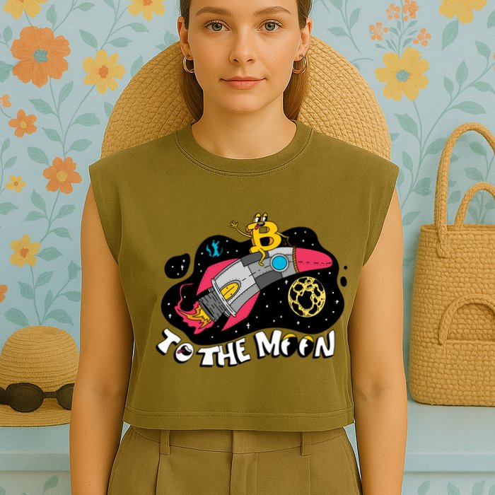 Bitcoin To The Moon Rocket Garment-Dyed Women's Muscle Tee