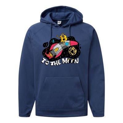 Bitcoin To The Moon Rocket Performance Fleece Hoodie