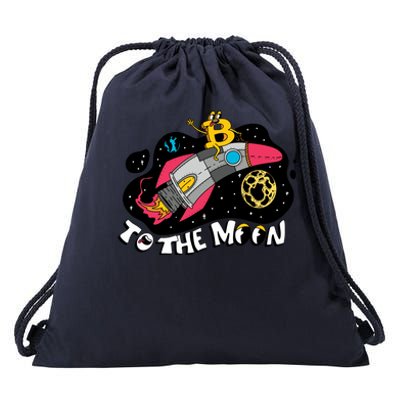 Bitcoin To The Moon Rocket Drawstring Bag