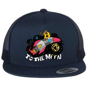 Bitcoin To The Moon Rocket Flat Bill Trucker Hat