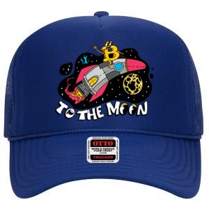 Bitcoin To The Moon Rocket High Crown Mesh Back Trucker Hat