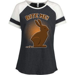 Bite Me! Chocolate Easter Bunny Enza Ladies Jersey Colorblock Tee