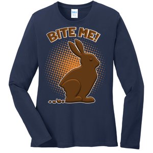 Bite Me! Chocolate Easter Bunny Ladies Long Sleeve Shirt