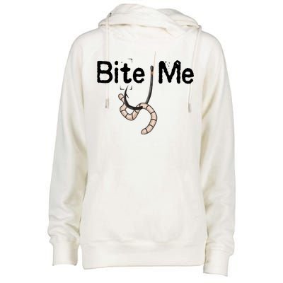 Bite Me Fish Hook Womens Funnel Neck Pullover Hood