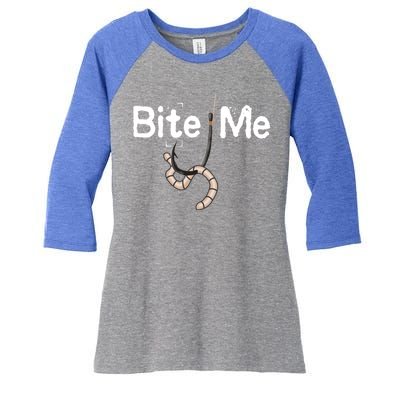 Bite Me Fish Hook Women's Tri-Blend 3/4-Sleeve Raglan Shirt