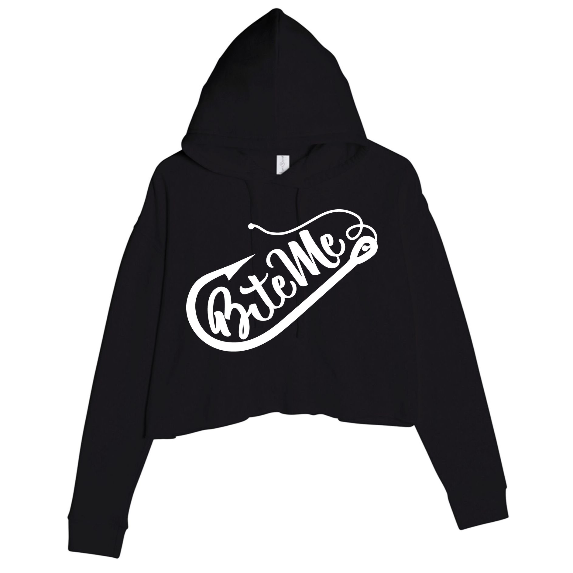 Bite Me Fish Hook Funny Fishing Crop Fleece Hoodie
