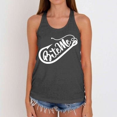 Bite Me Fish Hook Funny Fishing Women's Knotted Racerback Tank