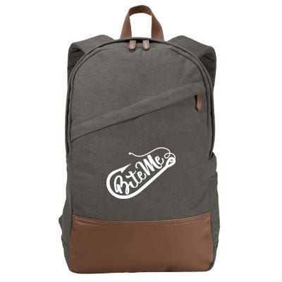 Bite Me Fish Hook Funny Fishing Cotton Canvas Backpack