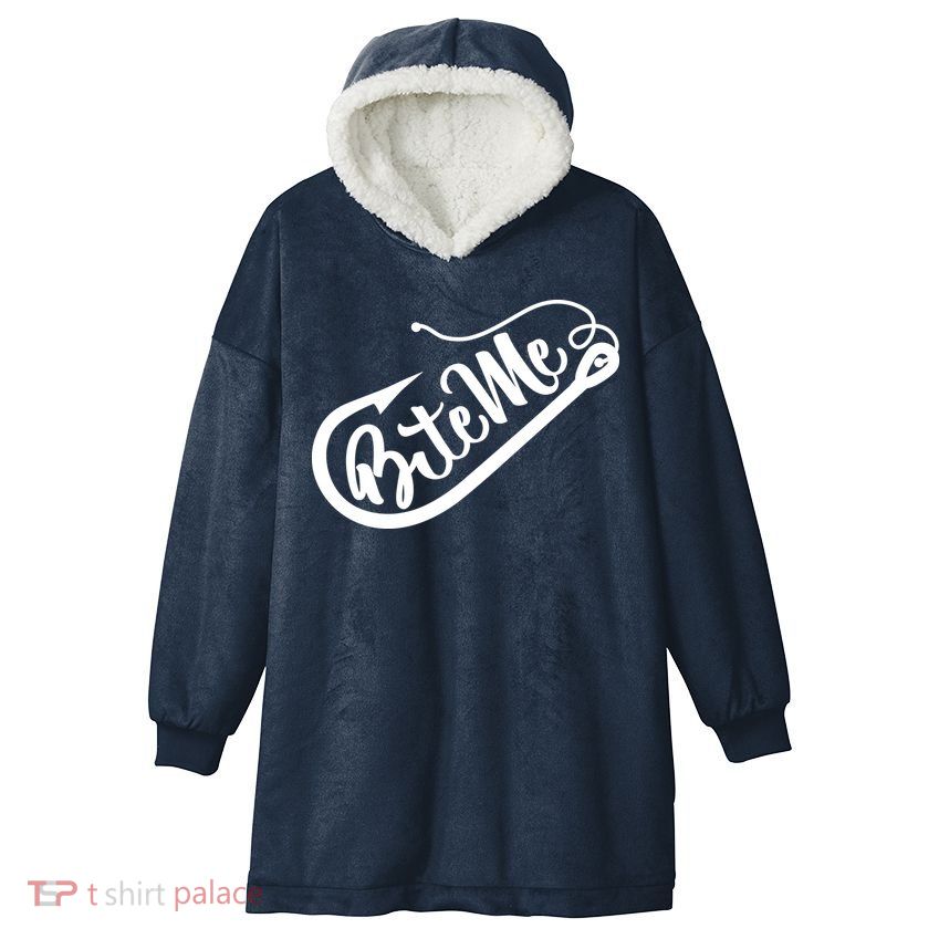 Bite Me Fish Hook Funny Fishing Hooded Wearable Blanket