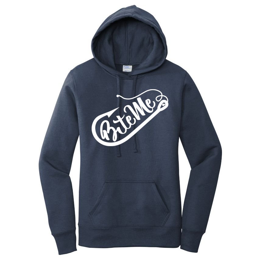 Bite Me Fish Hook Funny Fishing Women's Pullover Hoodie