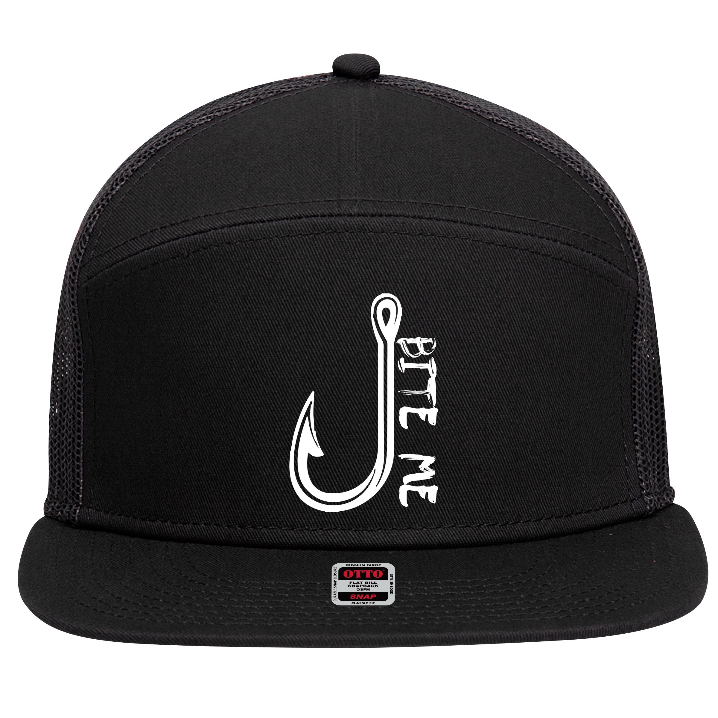 Bite Me Fishing Hook 7 Panel Mesh Trucker Snapback Hat