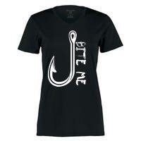 Bite Me Fishing Hook Women's Momentum V-Neck T-Shirt