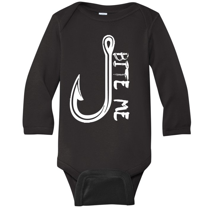 Bite Me Fishing Hook Baby Long Sleeve Bodysuit