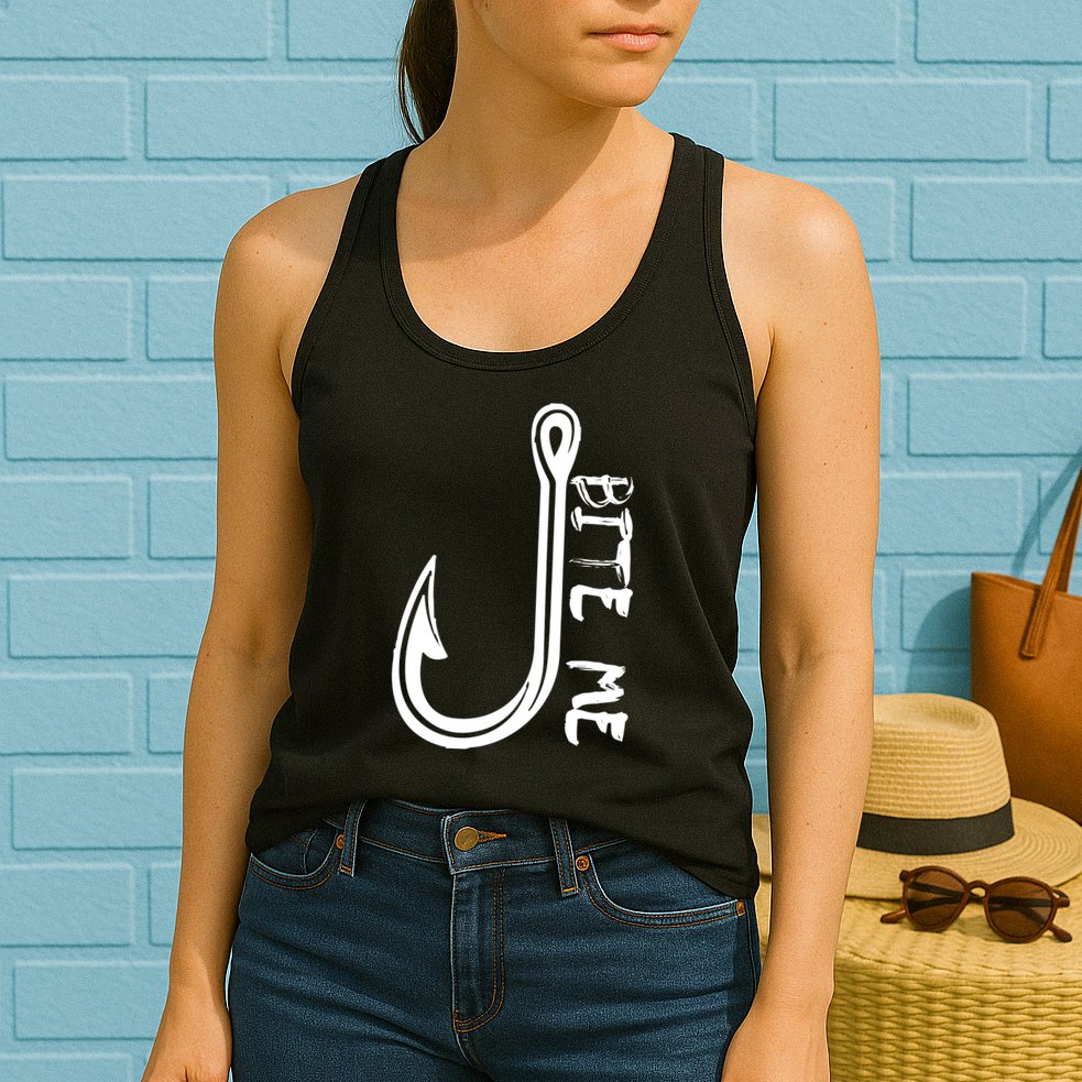 Bite Me Fishing Hook Womens Tank Top