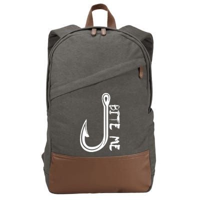 Bite Me Fishing Hook Cotton Canvas Backpack