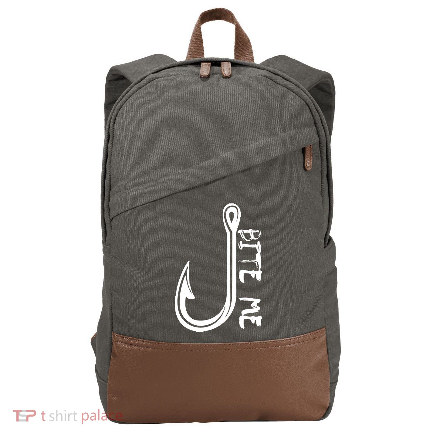 Bite Me Fishing Hook Cotton Canvas Backpack