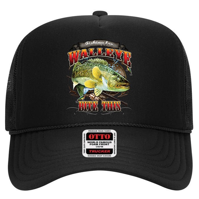 Bite This Walleye Fishing High Crown Mesh Back Trucker Hat