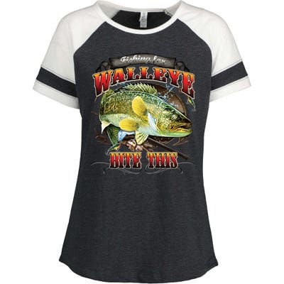 Bite This Walleye Fishing Enza Ladies Jersey Colorblock Tee