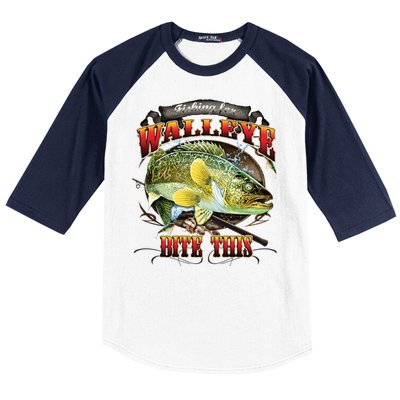 Bite This Walleye Fishing Baseball Sleeve Shirt