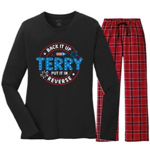 Back It Up Terry Put It In Reverse Funny 4th Of July Women's Long Sleeve Flannel Pajama Set 