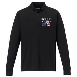 Back It Up Terry Put It In Reverse Usa Flag 4th Of July Great Gift Performance Long Sleeve Polo