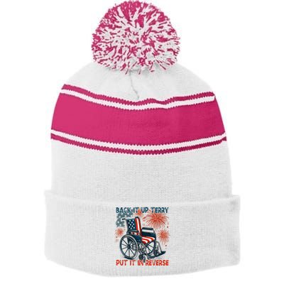 Back It Up Terry Put It In Reverse Fireworks Fun 4th Of July Stripe Pom Pom Beanie