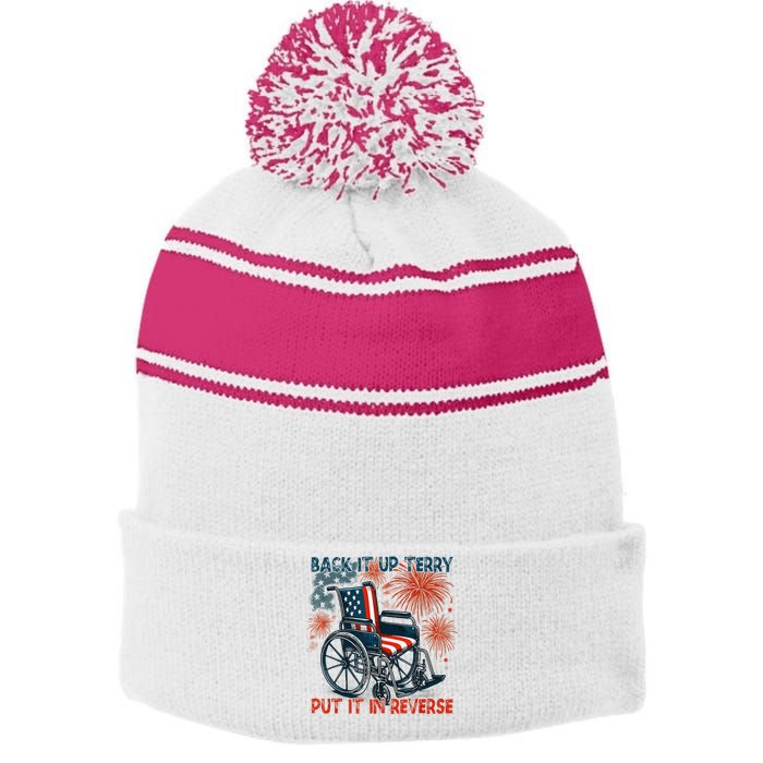 Back It Up Terry Put It In Reverse Fireworks Fun 4th Of July Stripe Pom Pom Beanie