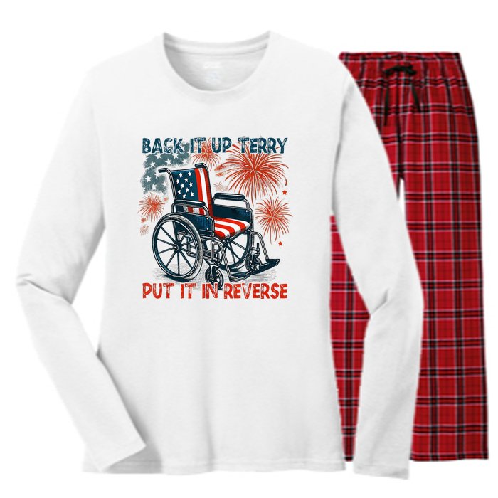 Back It Up Terry Put It In Reverse Fireworks Fun 4th Of July Women's Long Sleeve Flannel Pajama Set 