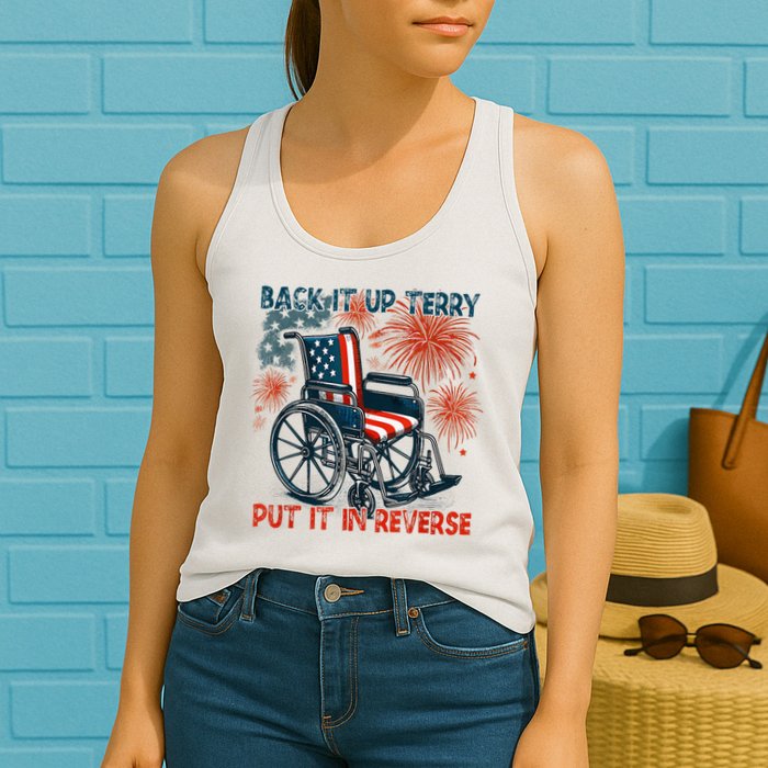 Back It Up Terry Put It In Reverse Fireworks Fun 4th Of July Womens Tank Top