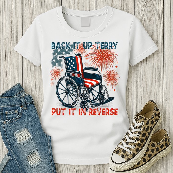 Back It Up Terry Put It In Reverse Fireworks Fun 4th Of July Womens T-Shirt