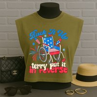 Back It Up Terry Put It In Reverse Firework 4th Of July Garment-Dyed Women's Muscle Tee