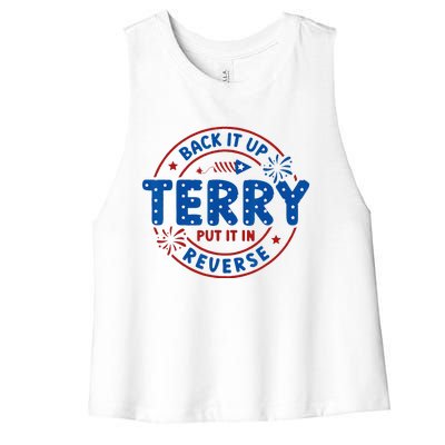 Back It Up Terry Put It In Reverse 4th Of July Women's Racerback Cropped Tank